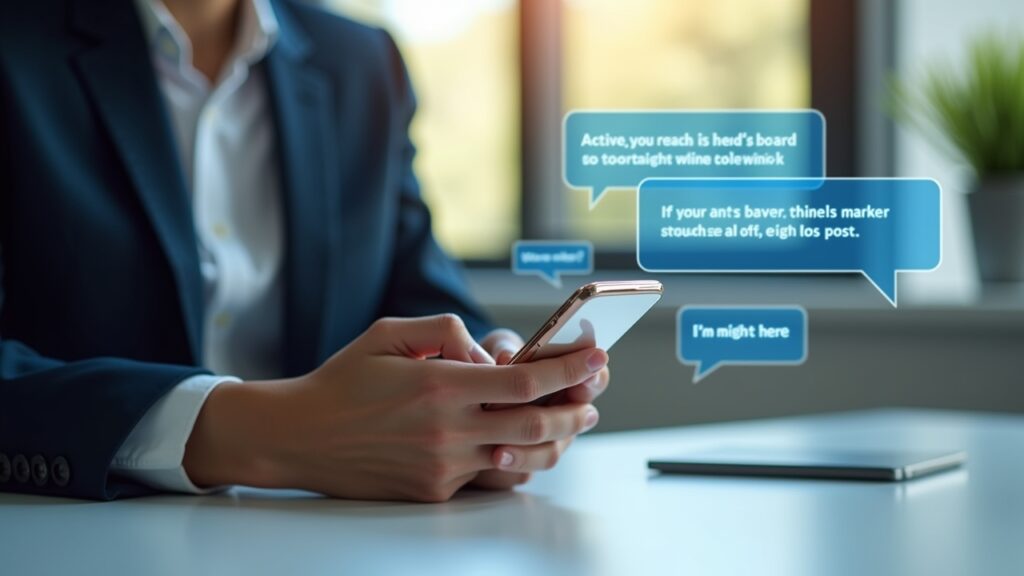 Person testing chatbot on phone with conversation bubbles visible