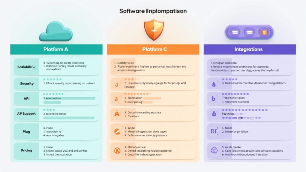 Technical diagram comparing features and capabilities of three platforms