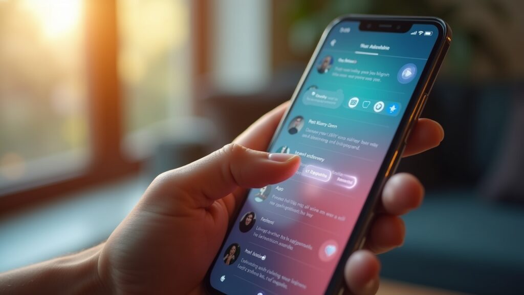 Smartphone displaying social media app with AI-suggested content