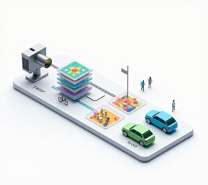 Eye with digital overlay and data streams